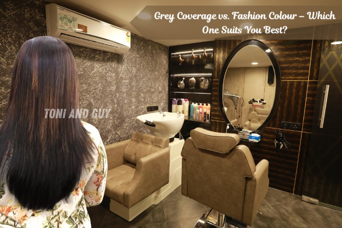 Local hair colour consultation for grey coverage and fashion colours by Toni & Guy Coimbatore salon after a hair makeover