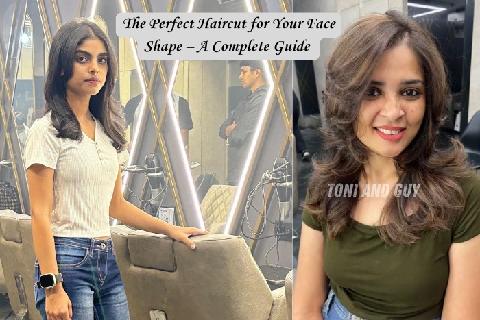 Before-and-after haircut transformation for face shape at Toni & Guy Coimbatore salon