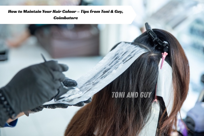 Professional hair colour application at Toni & Guy Coimbatore with expert techniques for long-lasting colour