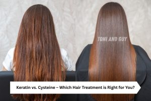 Before and after hair smoothing service at Toni & Guy Salon, Race Course, Coimbatore for silky straight finish