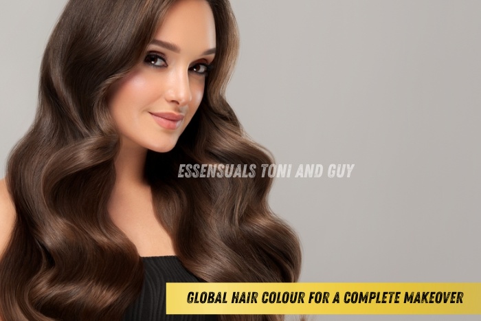Global hair colour makeover at Essensuals Toni & Guy Race Course Coimbatore for rich, even-toned shine